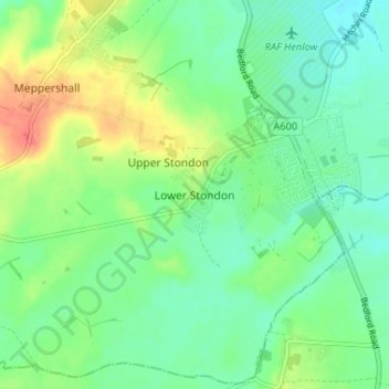 Lower Stondon地形图、海拔、地势