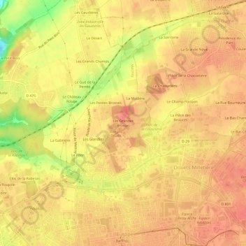 Les Grandes Brosses地形图、海拔、地势