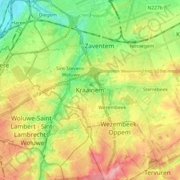 Kraainem地形图、海拔、地势