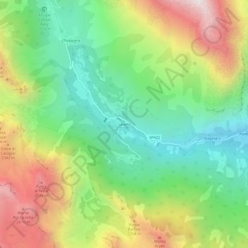 Saretto地形图、海拔、地势
