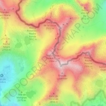 Tête Rousse地形图、海拔、地势