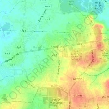 Ấp 1地形图、海拔、地势
