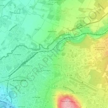 Les Vercheres地形图、海拔、地势