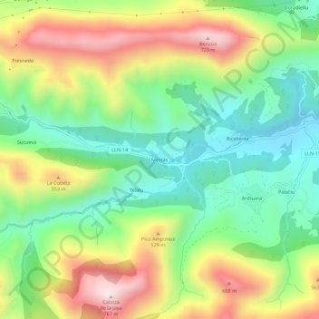 Mestas地形图、海拔、地势
