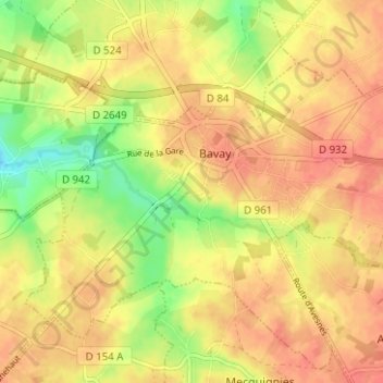Louvignies地形图、海拔、地势