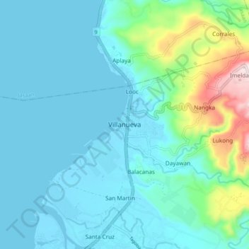 Villanueva地形图、海拔、地势