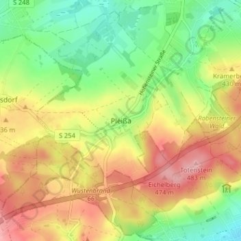 Pleißa地形图、海拔、地势