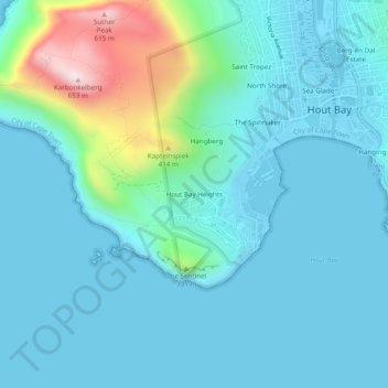 Hout Bay Heights地形图、海拔、地势