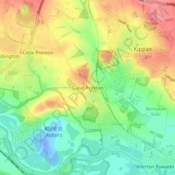 Great Preston地形图、海拔、地势