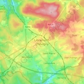 Libramont-Chevigny地形图、海拔、地势