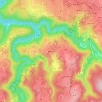 Vendets地形图、海拔、地势