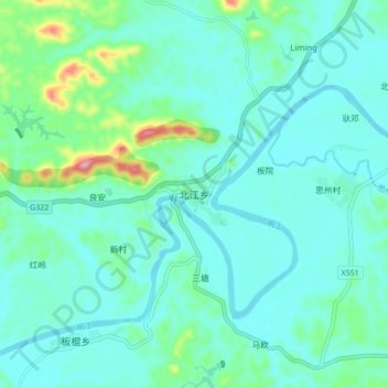 北江乡地形图、海拔、地势