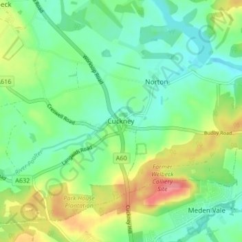 Cuckney地形图、海拔、地势