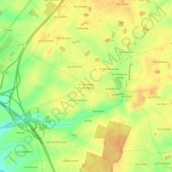 Sur le Chemin de Courtenay地形图、海拔、地势