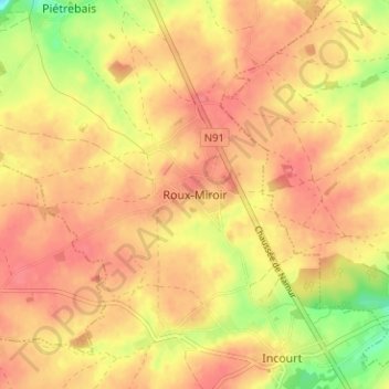 Roux-Miroir地形图、海拔、地势