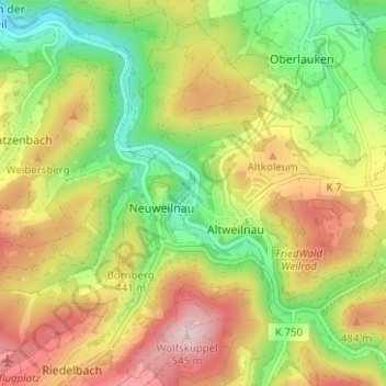 Erbismühle地形图、海拔、地势