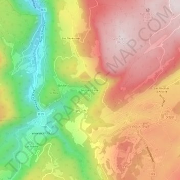 Sous les Barres地形图、海拔、地势