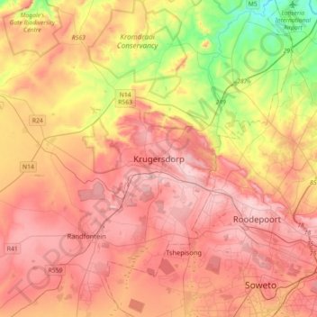 Krugersdorp地形图、海拔、地势