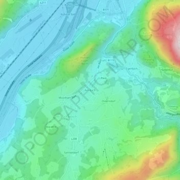 Am Bach地形图、海拔、地势