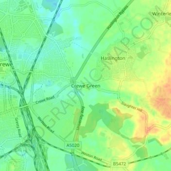 Crewe Green地形图、海拔、地势