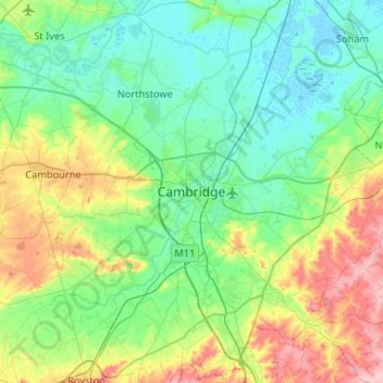 Cambridge地形图、海拔、地势