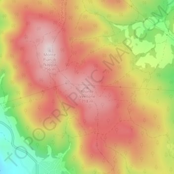 Monte Ventone地形图、海拔、地势