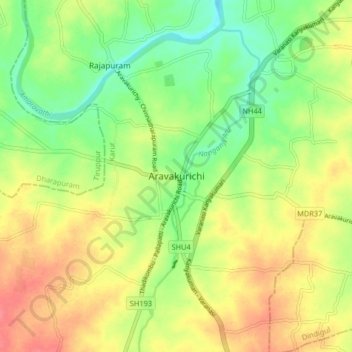 Aravakurichi地形图、海拔、地势