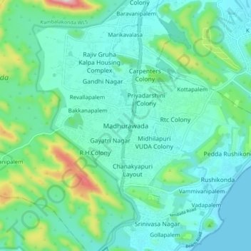 Madhurawada地形图、海拔、地势