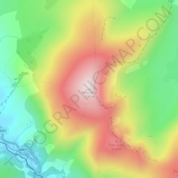 Moel Eilio地形图、海拔、地势