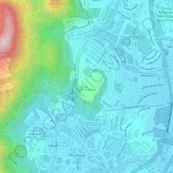Bukit Gambier地形图、海拔、地势