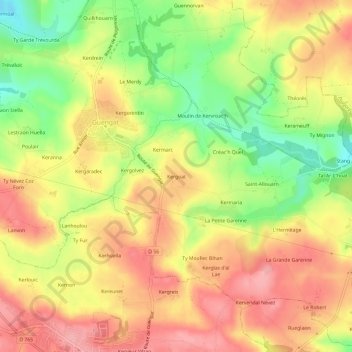 Kergoat地形图、海拔、地势