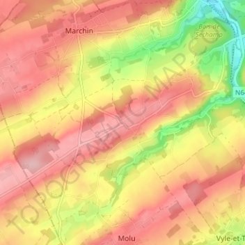 Grand-Marchin地形图、海拔、地势