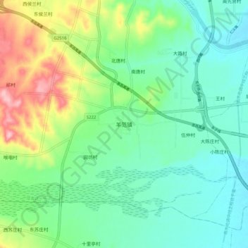 羊范镇地形图、海拔、地势