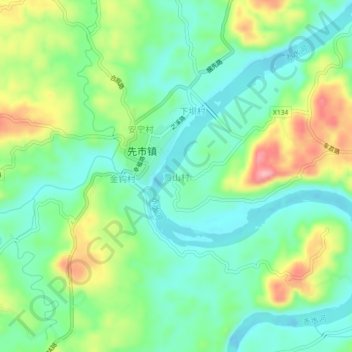 贾山村地形图、海拔、地势