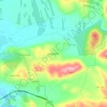 Almeijoafras地形图、海拔、地势
