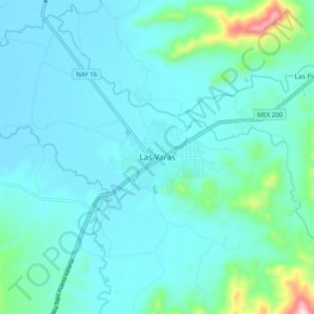 Las Varas地形图、海拔、地势