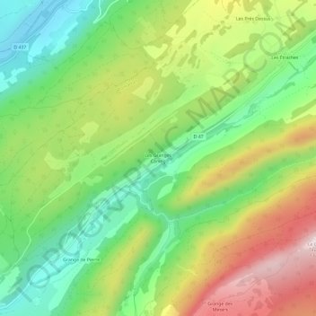 Les Granges Caning地形图、海拔、地势