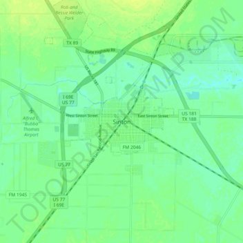 Sinton地形图、海拔、地势