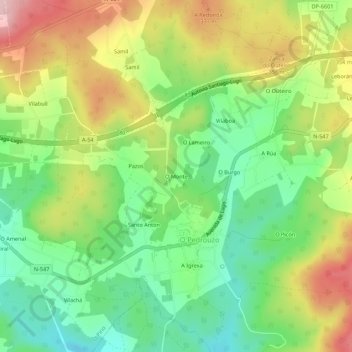 O Monte地形图、海拔、地势