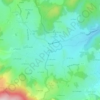 Le Mas地形图、海拔、地势