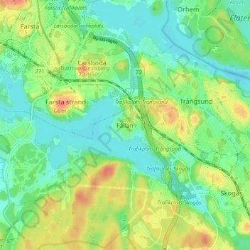 Fållan地形图、海拔、地势