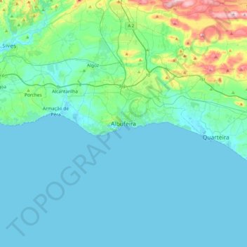 Albufeira地形图、海拔、地势