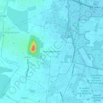 Nookampalayam地形图、海拔、地势