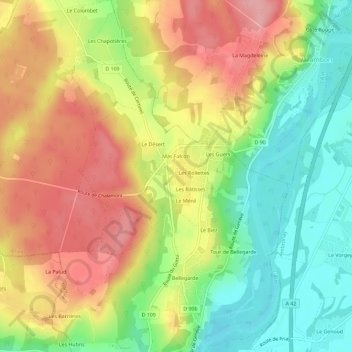 Les Valettes地形图、海拔、地势