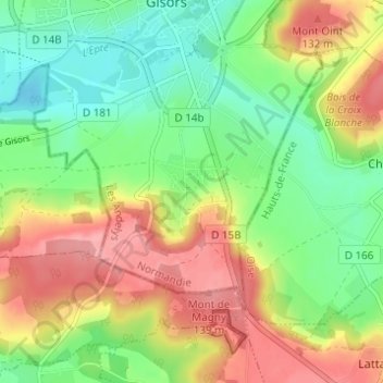 Boisgeloup地形图、海拔、地势