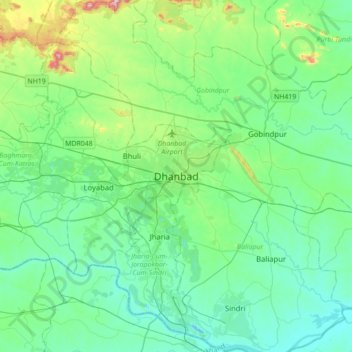 Dhanbad地形图、海拔、地势