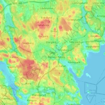 Täby地形图、海拔、地势