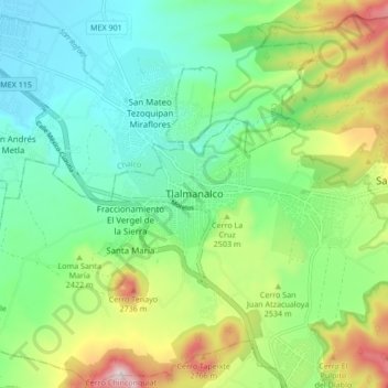 Tlalmanalco地形图、海拔、地势
