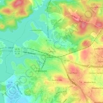 Calhoun地形图、海拔、地势