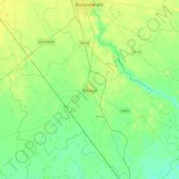 Khurja地形图、海拔、地势